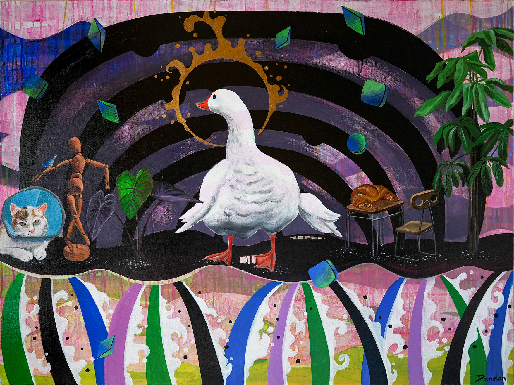 Acrylic Painting by Dandan Luo, named Protagonist, At Home and Elsewhere.
