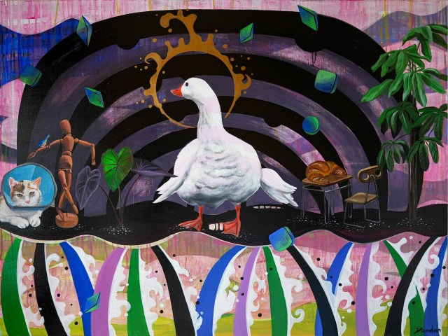 Acrylic Painting by Dandan Luo, named Protagonist, At Home and Elsewhere.